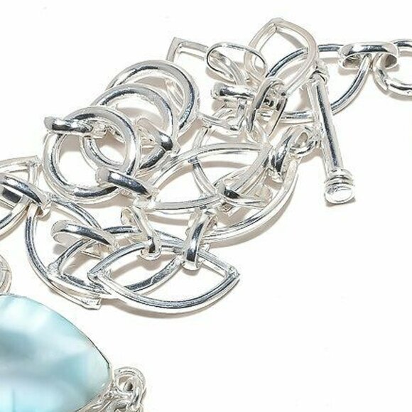 NEW - Caribbean Larimar Stone Sterling Adjustable Necklace - Picture 4 of 7